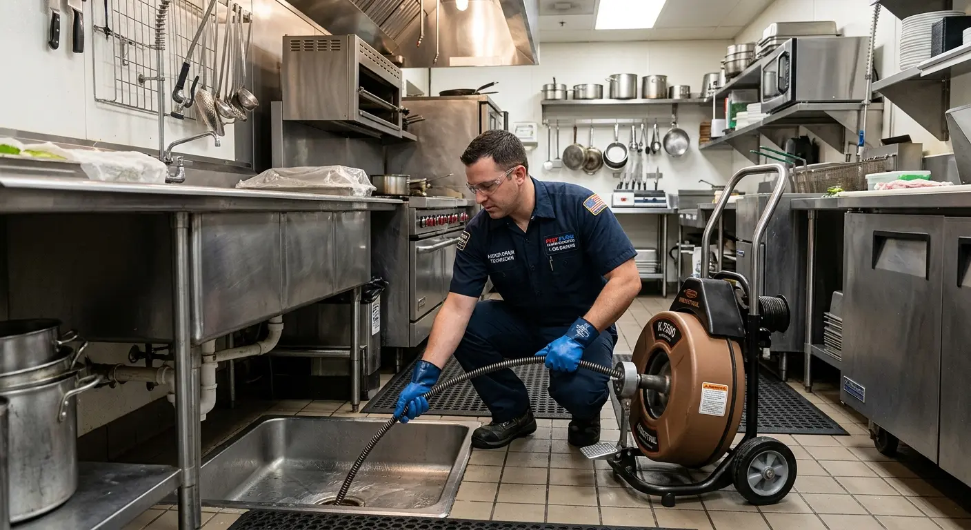Commercial drain cleaning service in a restaurant kitchen in Strasburg